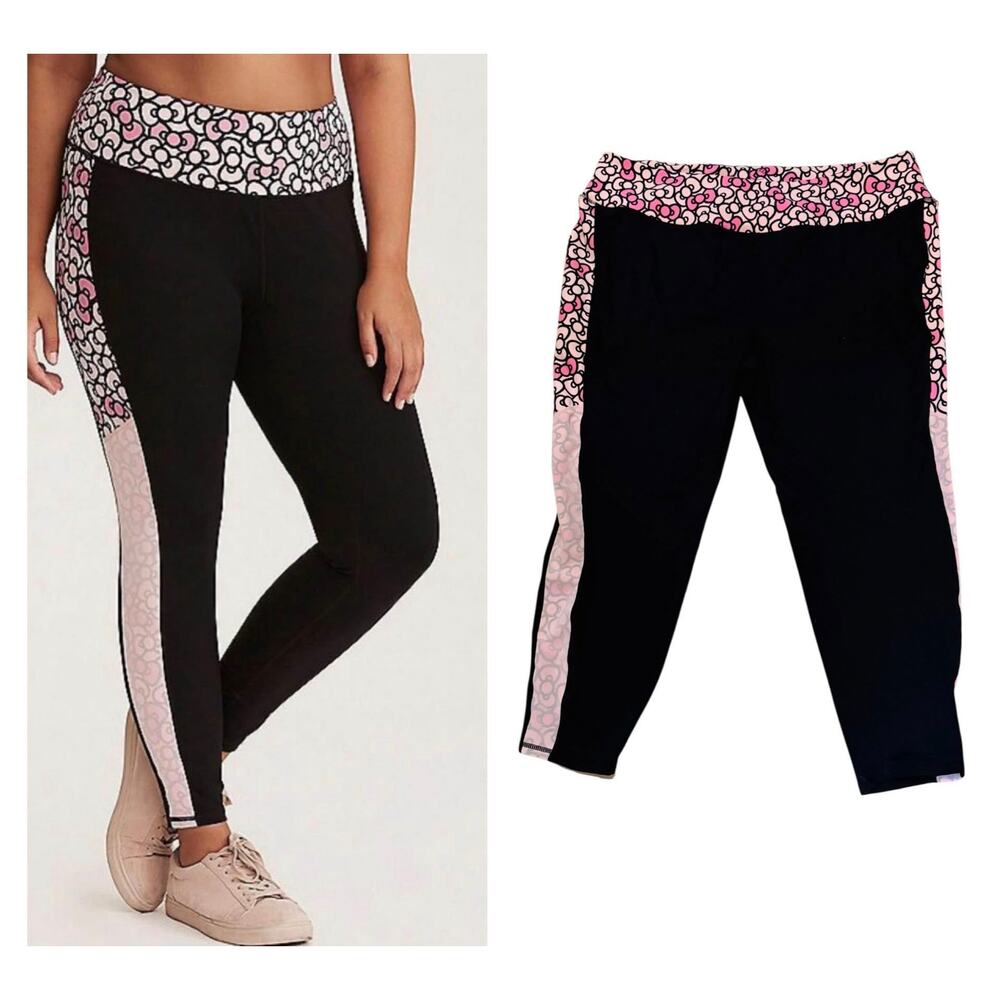 Torrid Plus Size 3 Hello Kitty Bow‎ Print Full Length Active Black Leggings 3X